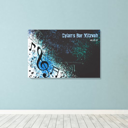 CRAZY MUSICAL NOTES Bar Mitzvah Inlogbord Canvas Afdruk (Insitu (Houten vloer))