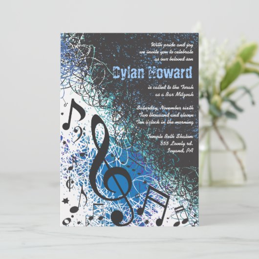 CRAZY MUSICAL NOTES Bar Mitzvah Invitation Kaart (Staand voorkant)