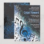 CRAZY MUSICAL NOTES Bar Mitzvah Invitation Kaart (Voorkant / Achterkant)