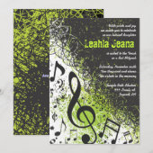 CRAZY MUSICAL NOTES Bar Mitzvah Invitation Limoen Kaart (Voorkant / Achterkant)