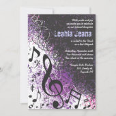 CRAZY MUSICAL NOTES Bar Mitzvah Invitation Violet Kaart (Voorkant)
