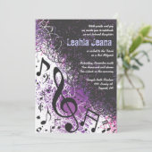 CRAZY MUSICAL NOTES Bar Mitzvah Invitation Violet Kaart (Staand voorkant)