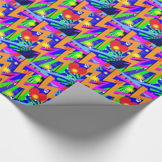 Crazy Neon 90s Pattern Cadeaupapier (Hoek)