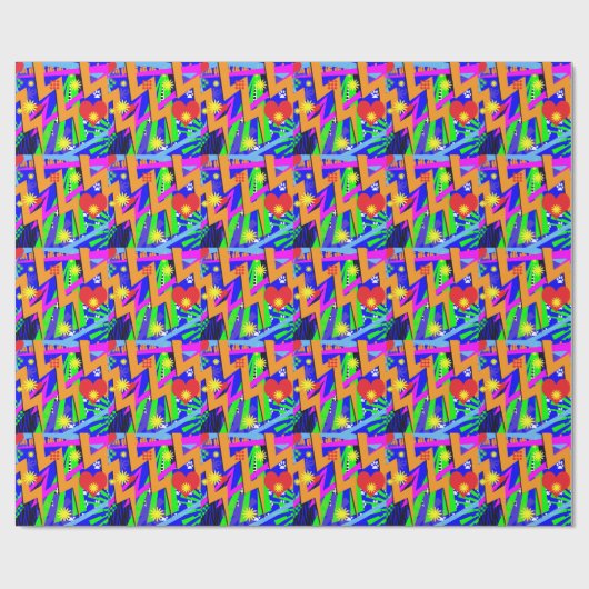 Crazy Neon 90s Pattern Cadeaupapier (Vlak)