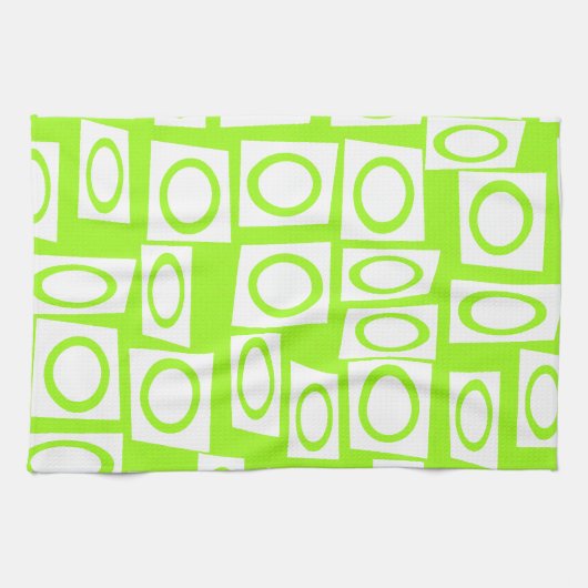 Crazy Neon Lime Green Fun Cirkel Square Patroon Theedoek (Horizontaal)