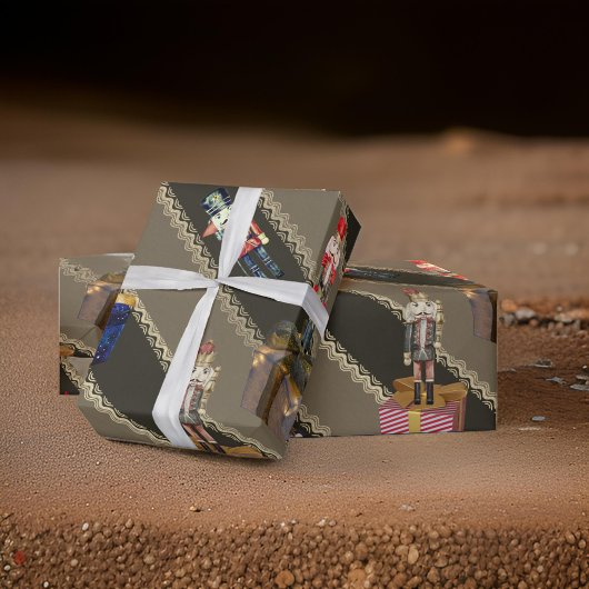 Crazy Nutcrackers Staande op Gifts Brown Cadeaupapier