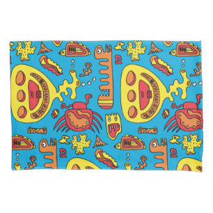 Crazy Ocean Creatures and Yellow Submarine Jigzaag Kussensloop