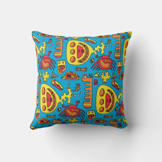 Crazy Ocean Creatures and Yellow Submarine Silver Kussen (Achterkant)