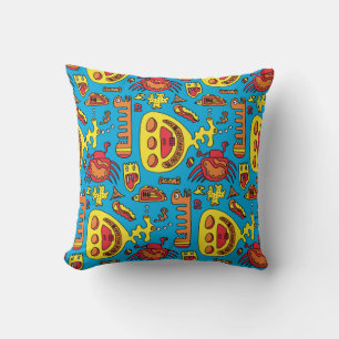 Crazy Ocean Creatures and Yellow Submarine Silver Kussen