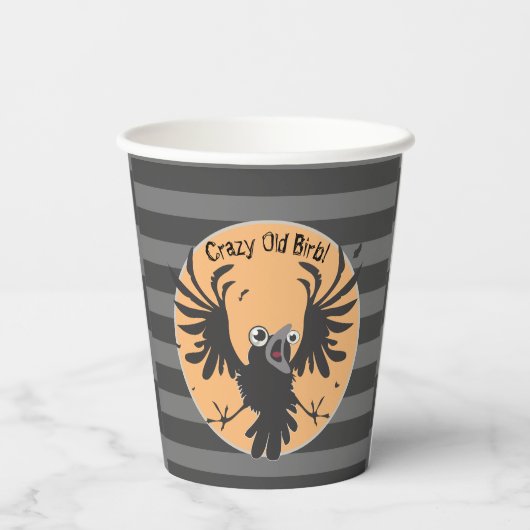 Crazy Old Birb Raven Papieren Bekers (Achterkant)
