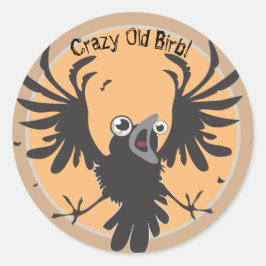 Crazy Old Birb Raven Ronde Sticker