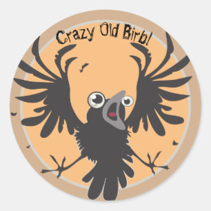 Crazy Old Birb Raven Ronde Sticker