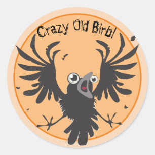 Crazy Old Birb Raven Ronde Sticker