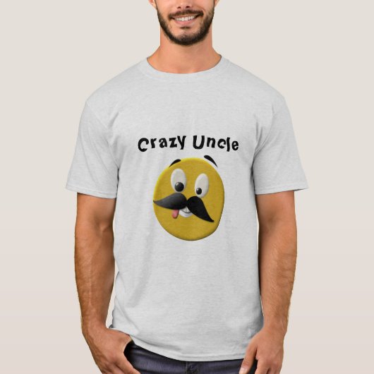 Crazy oom Happy Face met Mustache T-shirt (Voorkant)