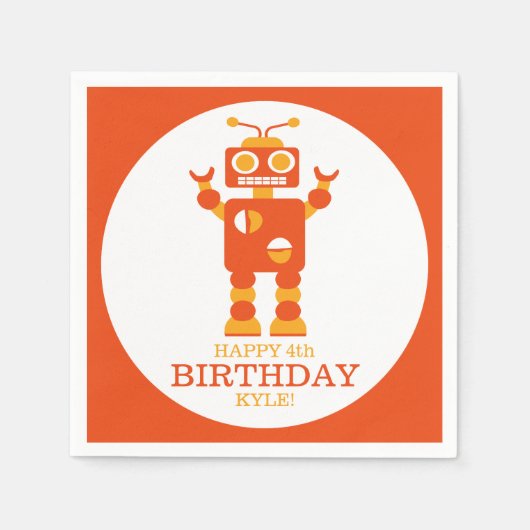 Crazy Oranje Robot Gepersonaliseerd Verjaardagsfee Servet (Voorkant)