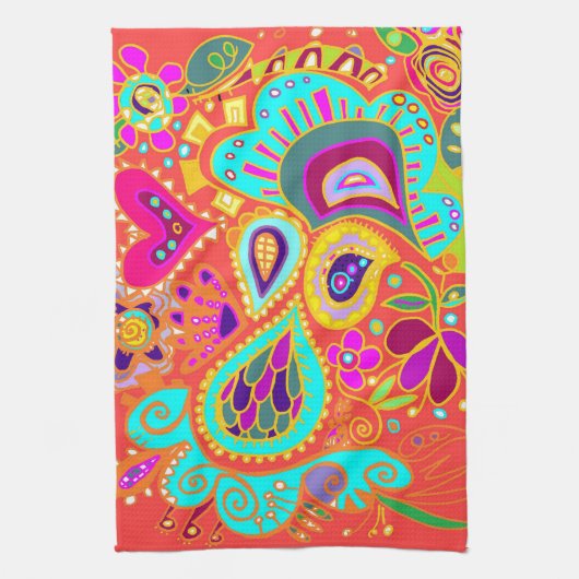 Crazy Paisley Oranje Kitchen Towel Theedoek (Verticaal)