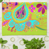 Crazy Paisley Towel in LIME green, roze, aqua Theedoek (Gevouwen)