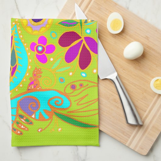 Crazy Paisley Towel in LIME green, roze, aqua Theedoek (Quarter Fold)