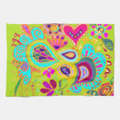 Crazy Paisley Towel in LIME green, roze, aqua Theedoek (Horizontaal)