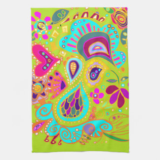 Crazy Paisley Towel in LIME green, roze, aqua Theedoek