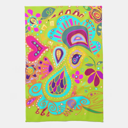 Crazy Paisley Towel in LIME green, roze, aqua Theedoek (Verticaal)