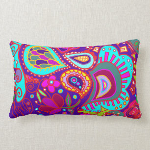 Crazy Paisley TWO-zijdes Lumbar PAARS & JADE Kussen