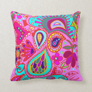 Crazy Paisley TWO zijkant PINK & PAARSE Throw Kussen