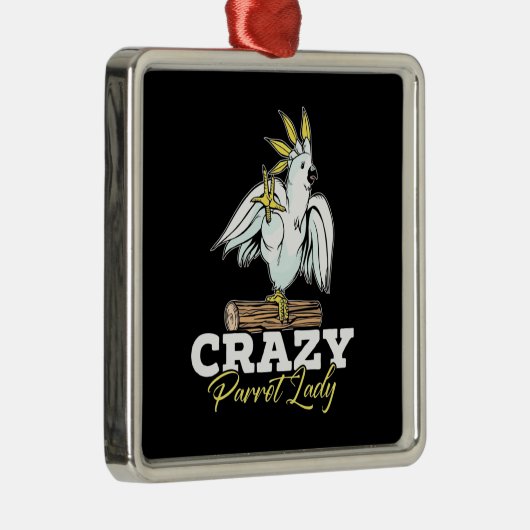 Crazy Parrot Lady Metalen Ornament (Rechts)