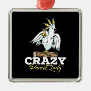 Crazy Parrot Lady Metalen Ornament