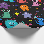 Crazy Party Monster Pattern Birthday Black Cadeaupapier (Hoek)