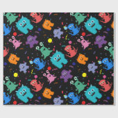 Crazy Party Monster Pattern Birthday Black Cadeaupapier (Vlak)