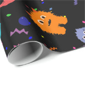 Crazy Party Monster Pattern Birthday Black Cadeaupapier (Rol Hoek)