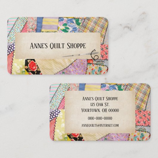 Crazy Patchwork Quilt Design Visitekaartje (Voorkant / Achterkant)