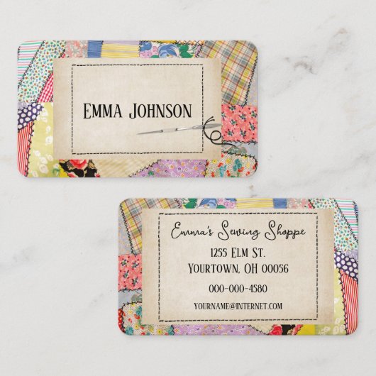 Crazy Patchwork Quilt Design Visitekaartje (Voorkant / Achterkant)