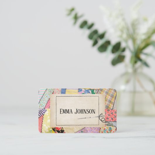 Crazy Patchwork Quilt Design Visitekaartje (Staand voorkant)