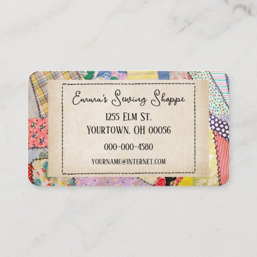 Crazy Patchwork Quilt Design Visitekaartje (Achterkant)