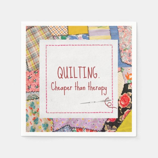 Crazy Patchwork Quilt met leuke quote Servet (Voorkant)