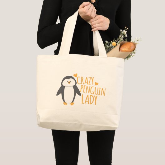 Crazy Penguin Lady Grote Tote Bag (Voorkant (product))