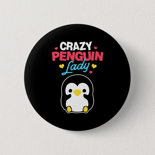 Crazy Penguin Lady Ronde Button 5,7 Cm (Voorkant)