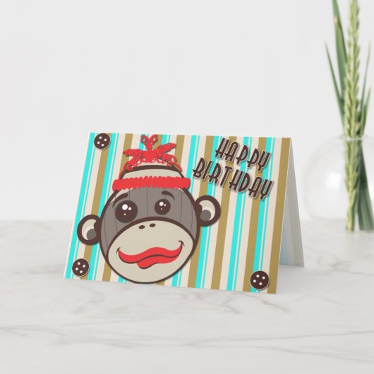 Crazy Pet Happy Birthday Sock Monkey-kaart Kaart (Voorkant)