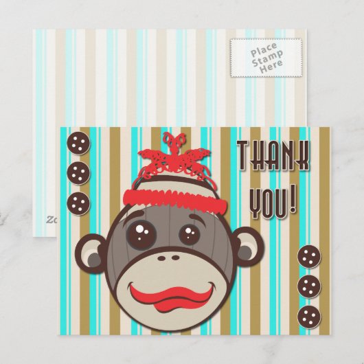 Crazy Pet Sock Monkey Bedankt Briefkaart (Voorkant / Achterkant)