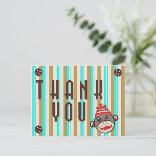 Crazy Pet Sock Monkey Bedankt Briefkaart (Staand voorkant)