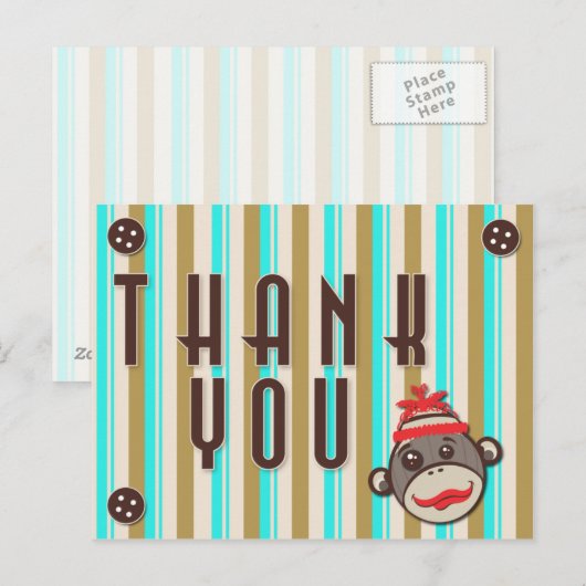 Crazy Pet Sock Monkey Bedankt Briefkaart (Voorkant / Achterkant)