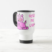 "Crazy Pg Lady" Roze Cartoon Pig Aluminium Mok (Voorkant links)