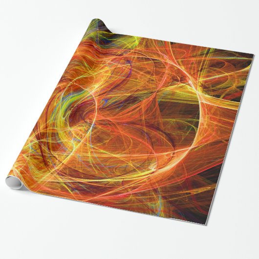 CRAZY PHOTON Abstract Geel Oranje Fractale cirkels Cadeaupapier (Uitgerold)