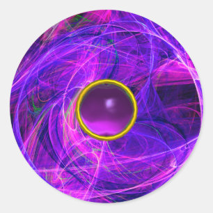 CRAZY PHOTON Paarse Edelsteen Blauwe Fractals, Swi Ronde Sticker
