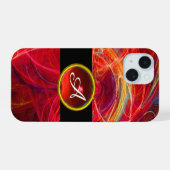 CRAZY PHOTON RED RUBY GEM STONE MONOGRAM iPhone 15 HOESJE (Achterkant horizontaal)