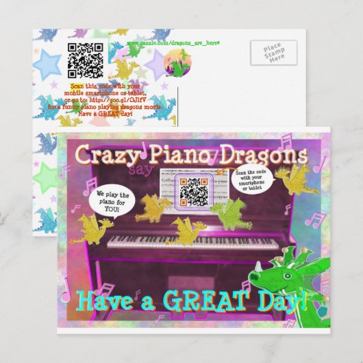 Crazy Piano Dragons zegt dat je een geweldige dag  Briefkaart (Voorkant / Achterkant)