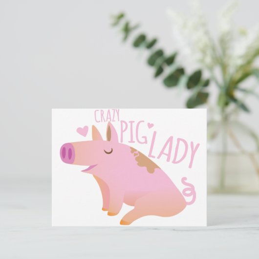 Crazy Pig Lady Briefkaart (Staand voorkant)