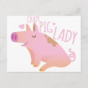 Crazy Pig Lady Briefkaart